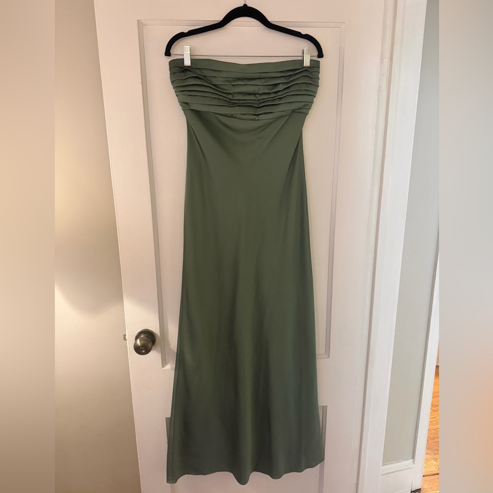 Abercrombie & Fitch Strapless Olive Green Maxi Dress
